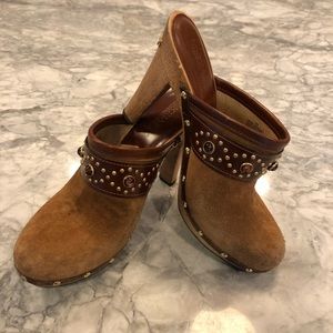 Michael Kors Tan Brown Suede Clogs